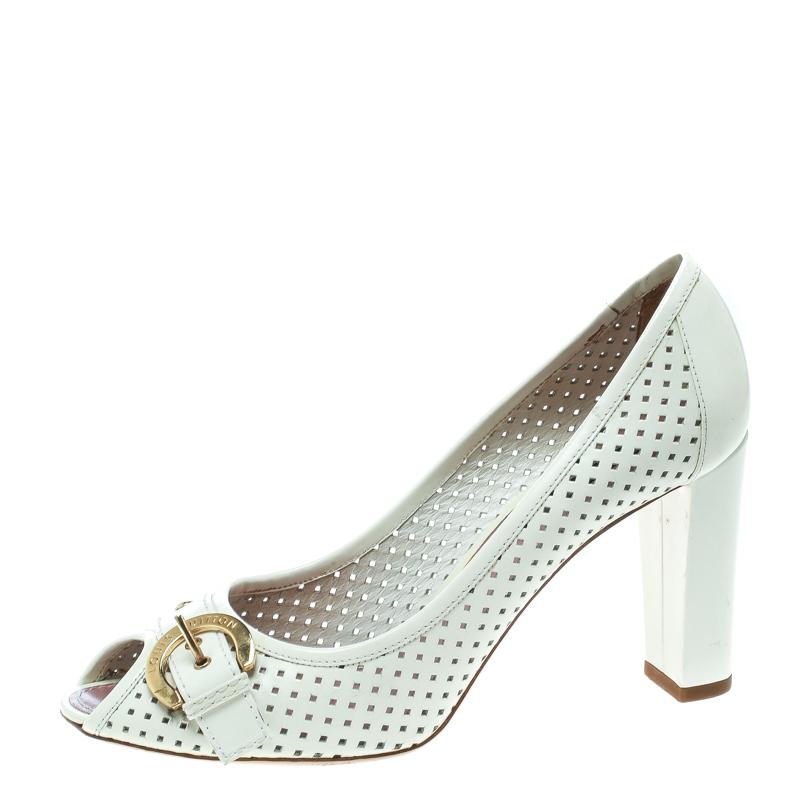 white peep toe block heels