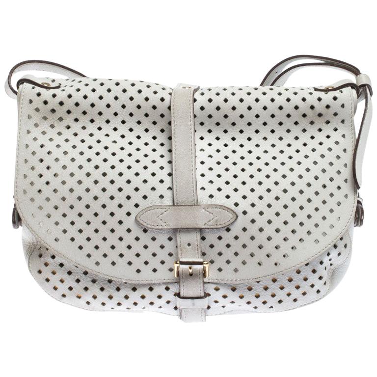 Louis Vuitton White Perforated Leather Limited Edition Saumur Bag For Sale