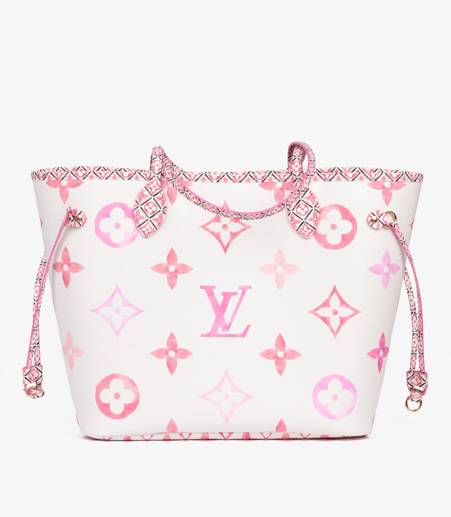Women's Louis Vuitton White & Pink Monogram Canvas By The Pool Neverfull MM