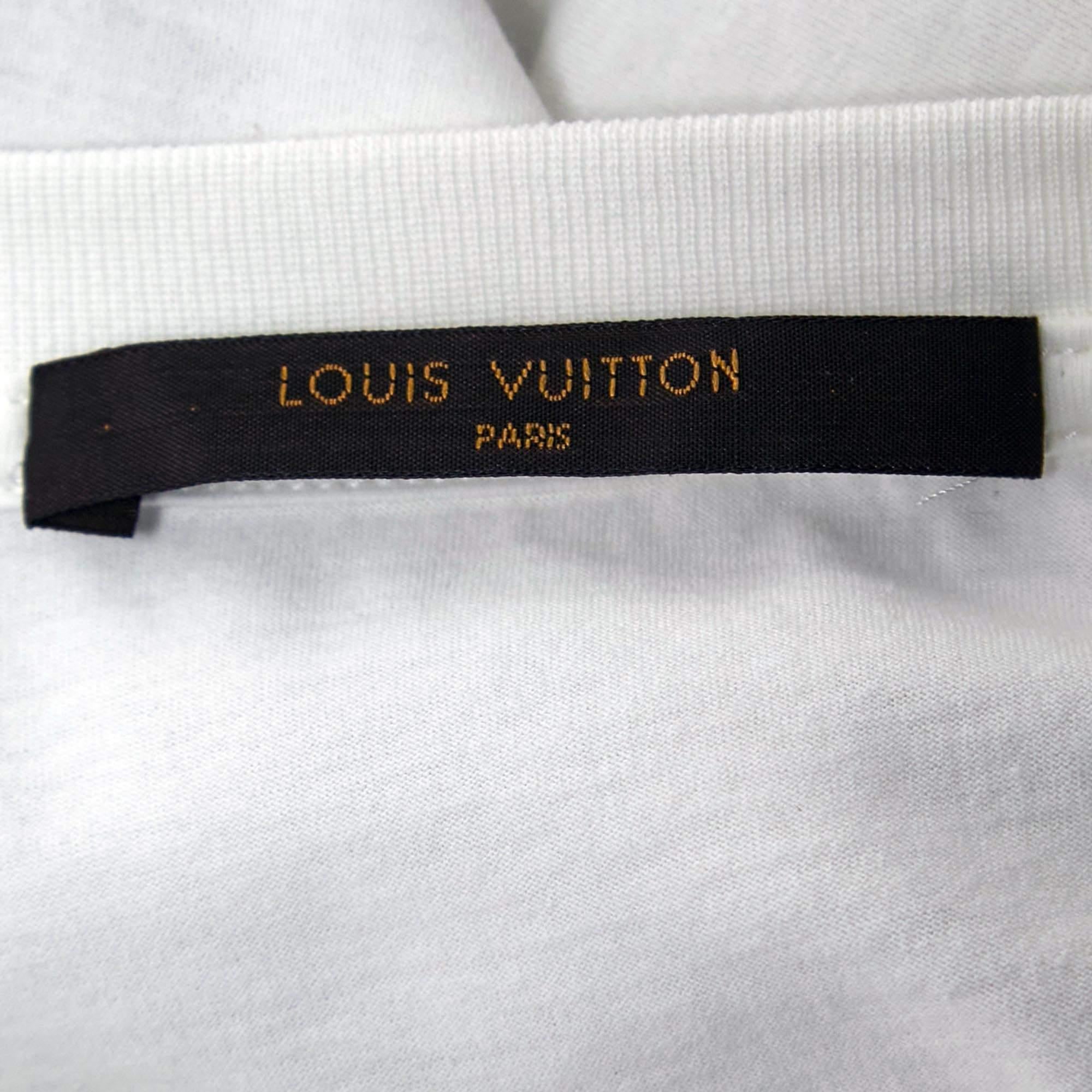 Louis Vuitton White Print Cotton Crew Neck Half Sleeve T-Shirt M In Good Condition In Dubai, Al Qouz 2