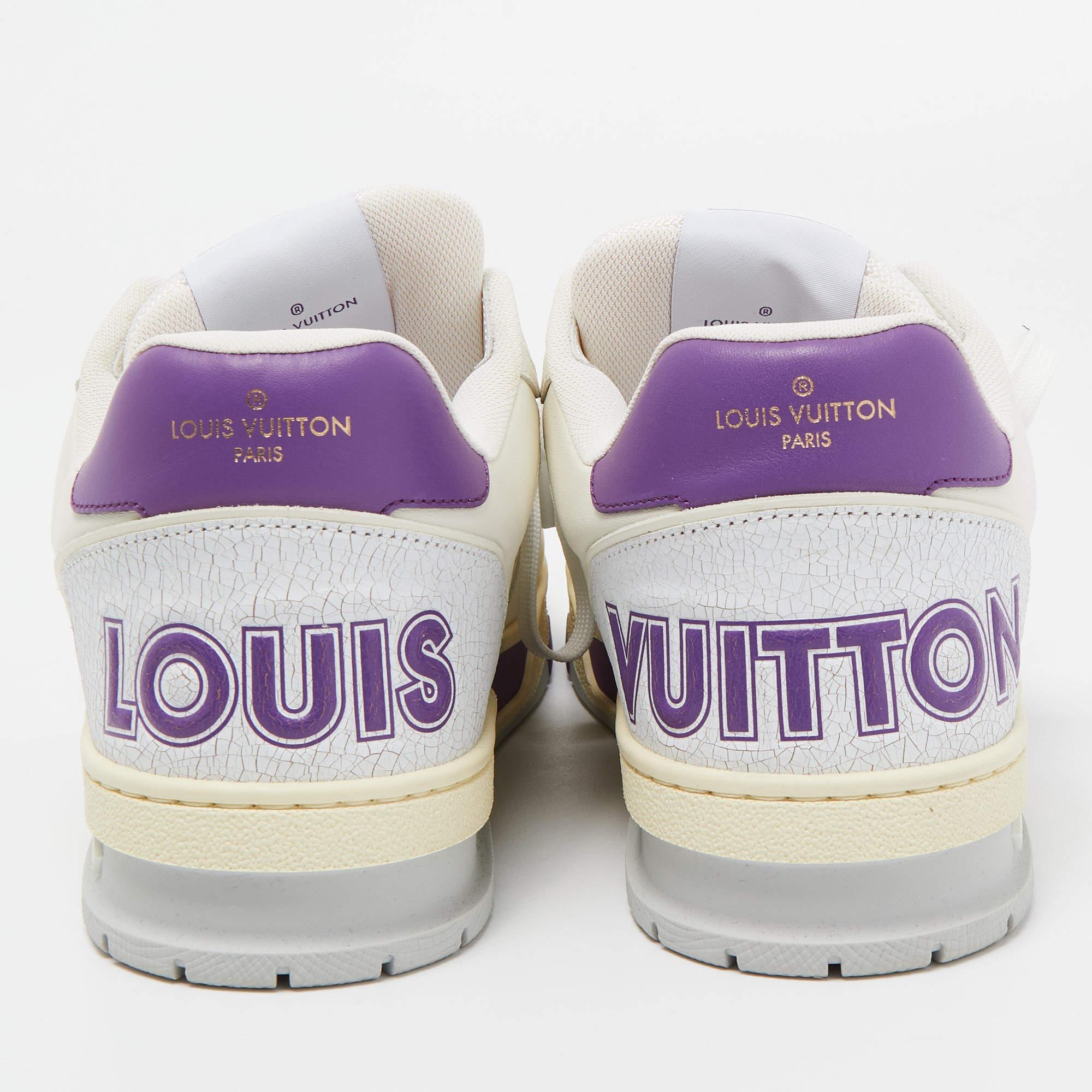 Men's Louis Vuitton White/Purple Leather and Mesh LV Trainer Sneakers Size 41 For Sale