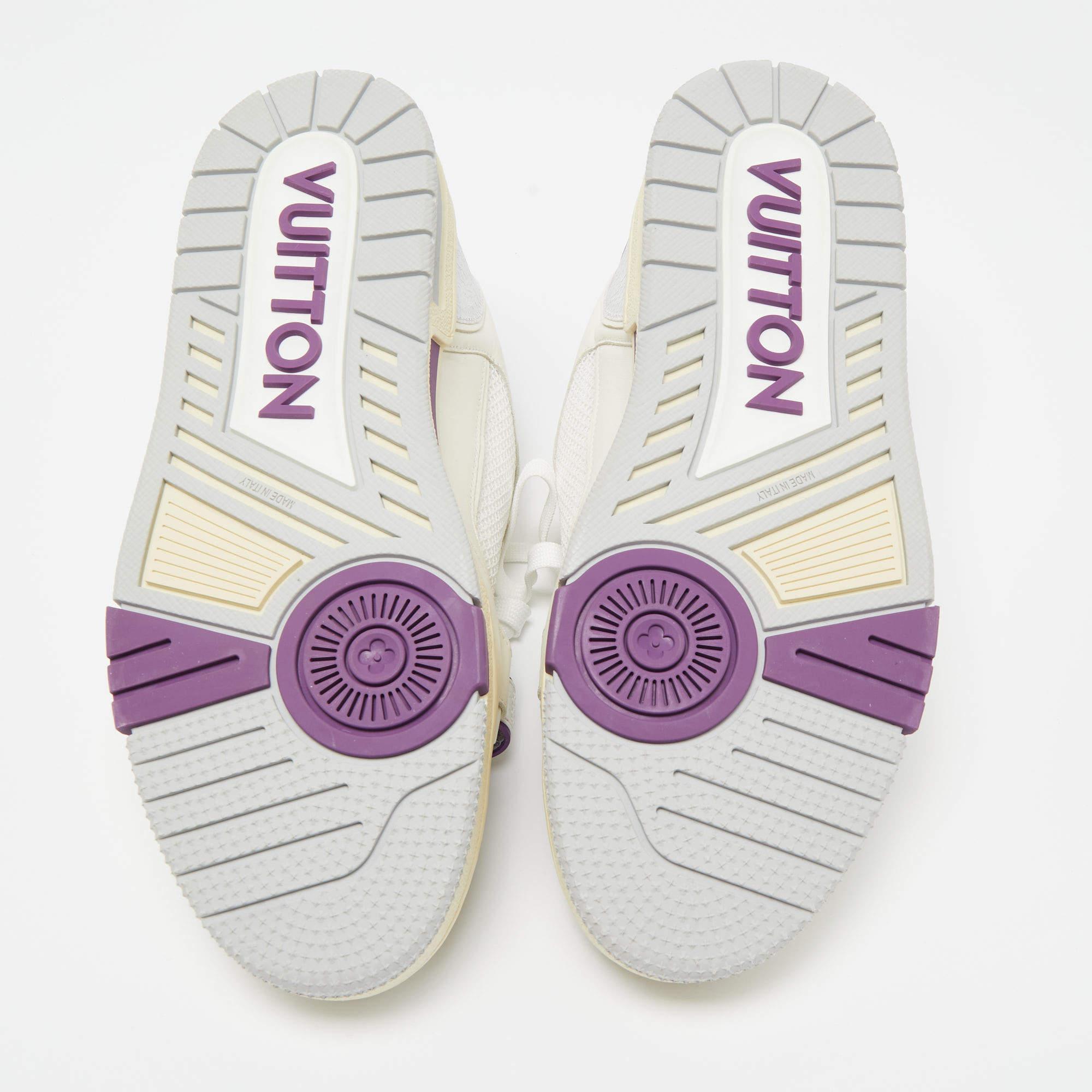Men's Louis Vuitton White/Purple Leather and Mesh LV Trainer Sneakers Size 41 For Sale