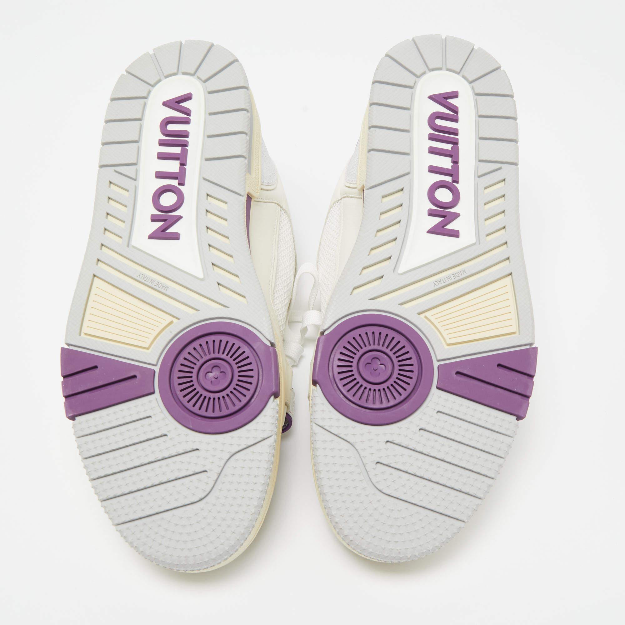 Louis Vuitton White/Purple Leather and Mesh LV Trainer Sneakers Size 41 For Sale 3