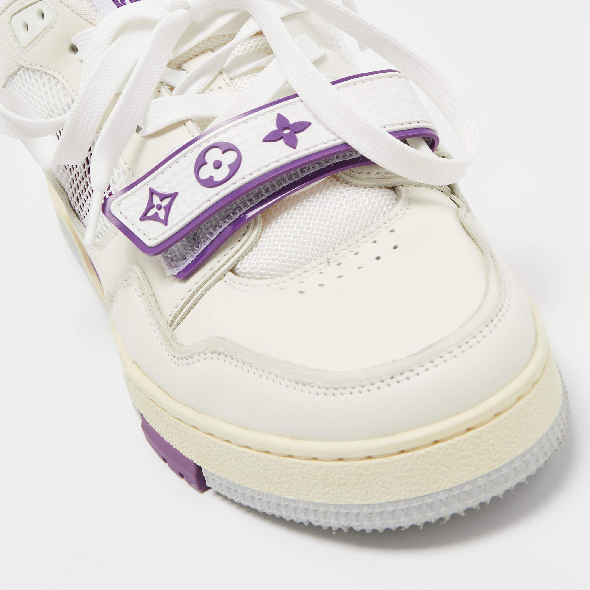 Louis Vuitton White/Purple Leather and Mesh LV Trainer Sneakers Size 41 For Sale 2