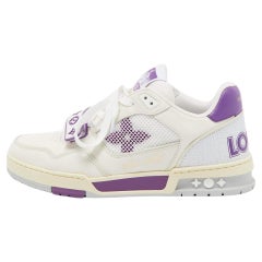 Used Louis Vuitton White/Purple Leather and Mesh LV Trainer Sneakers Size 41