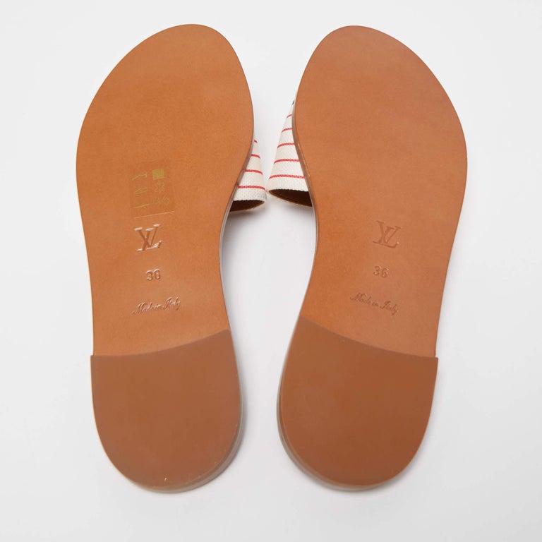 Louis Vuitton White/Red Canvas Lock It Flat Slides Size 36 For