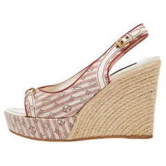 Louis Vuitton Sandali con Zeppa in Tela Bianca/Rossa Taglia 40