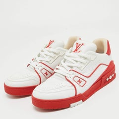 Louis Vuitton White/Red Leather LV Trainer Sneakers Size 39.5