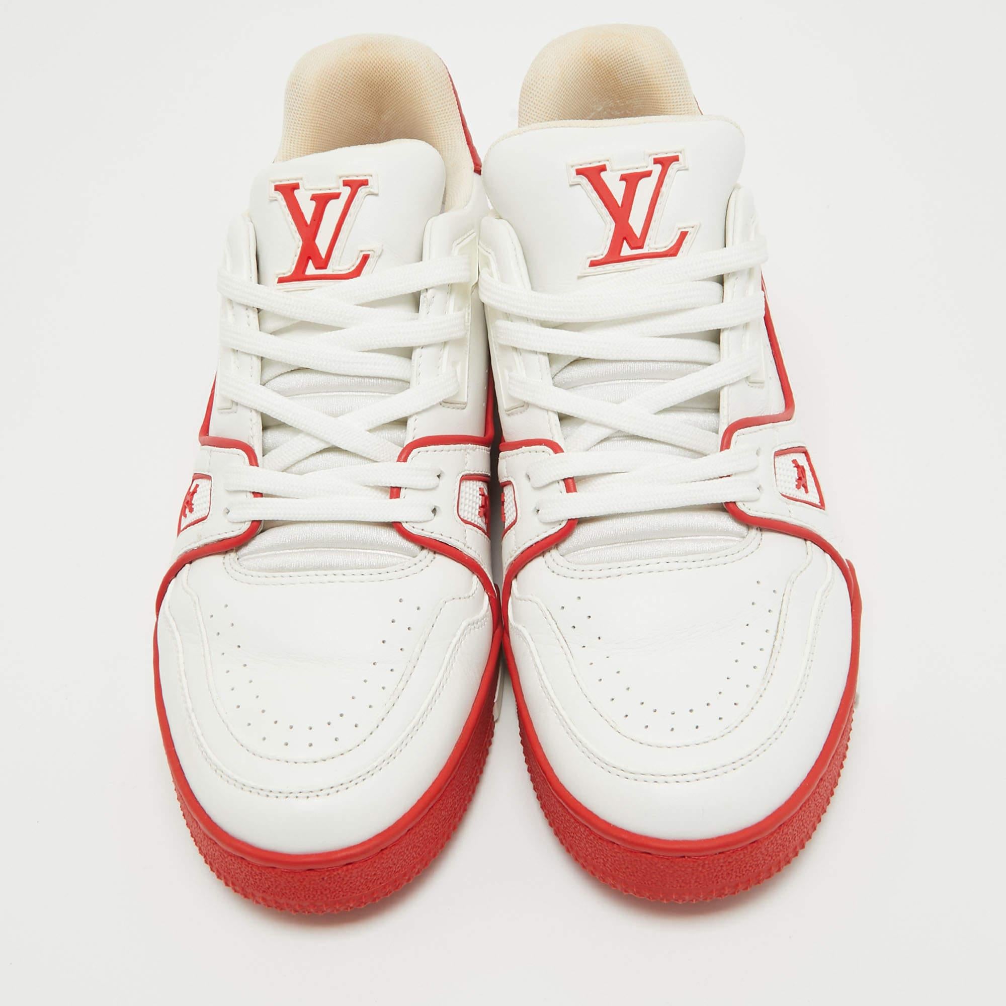 Beige Louis Vuitton White/Red Leather LV Trainer Sneakers Size 39.5