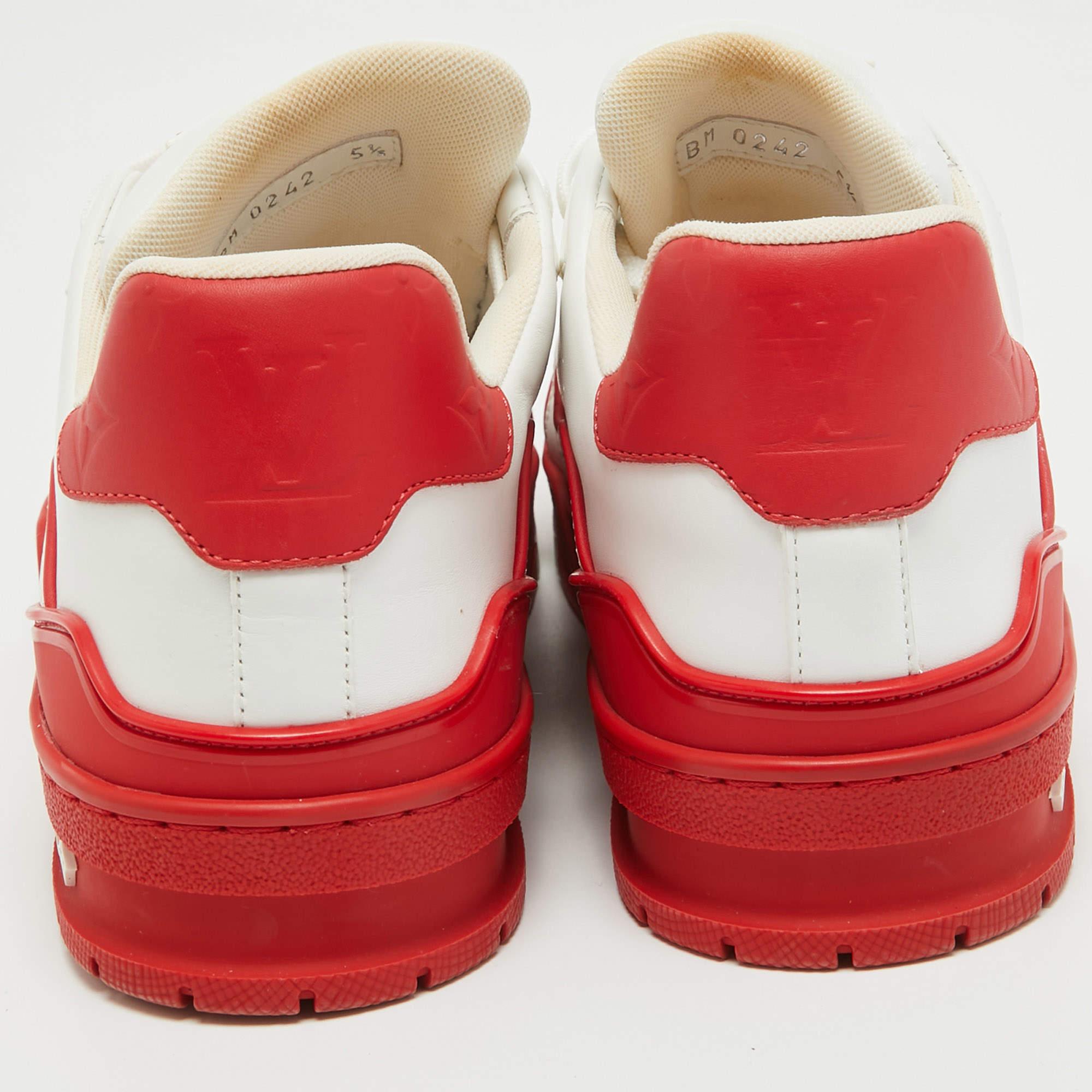 Men's Louis Vuitton White/Red Leather LV Trainer Sneakers Size 39.5