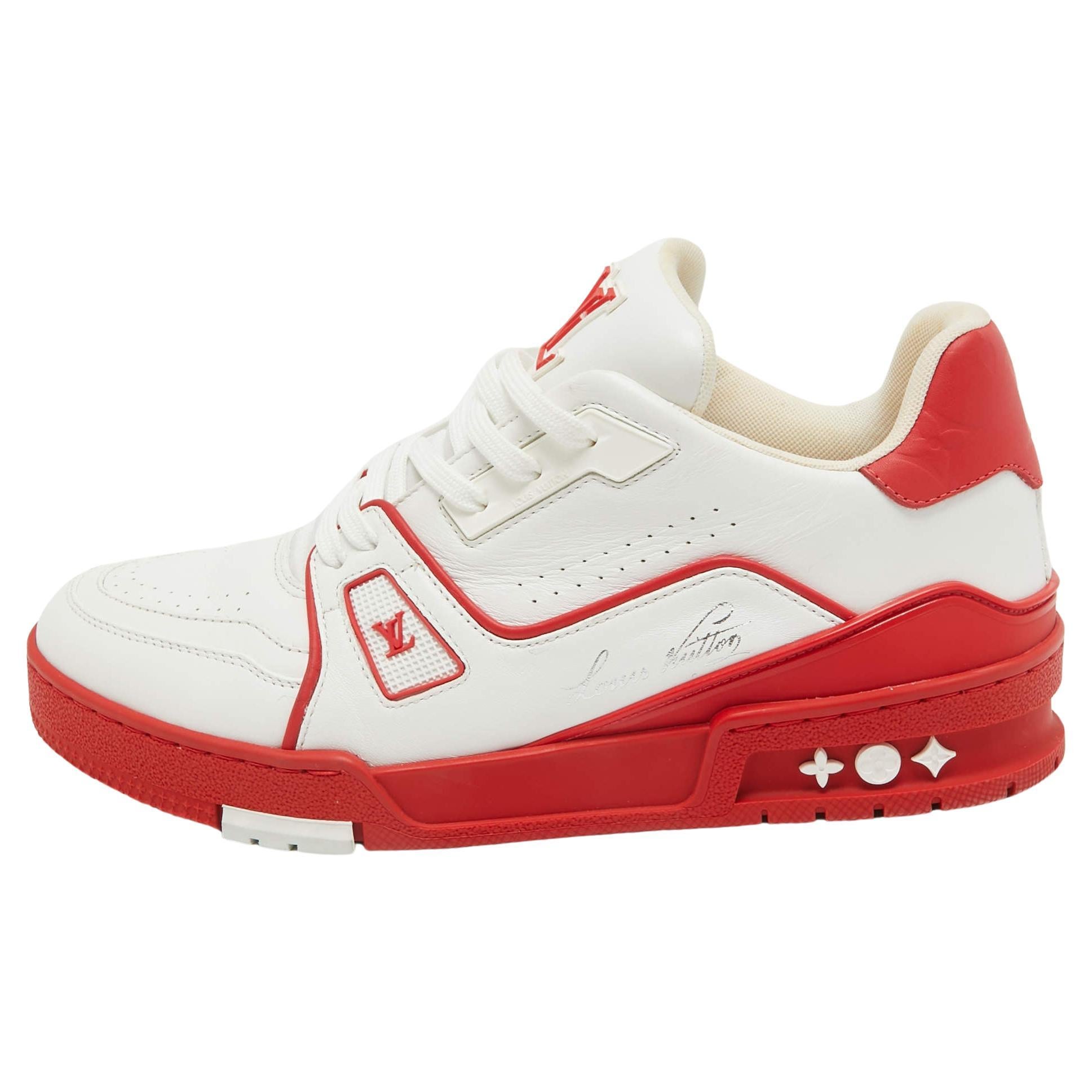 Louis Vuitton LV Trainer Turnschuhe aus weißem/rotem Leder Größe 39,5