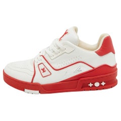 Louis Vuitton White/Red Leather LV Trainer Sneakers Size 39.5