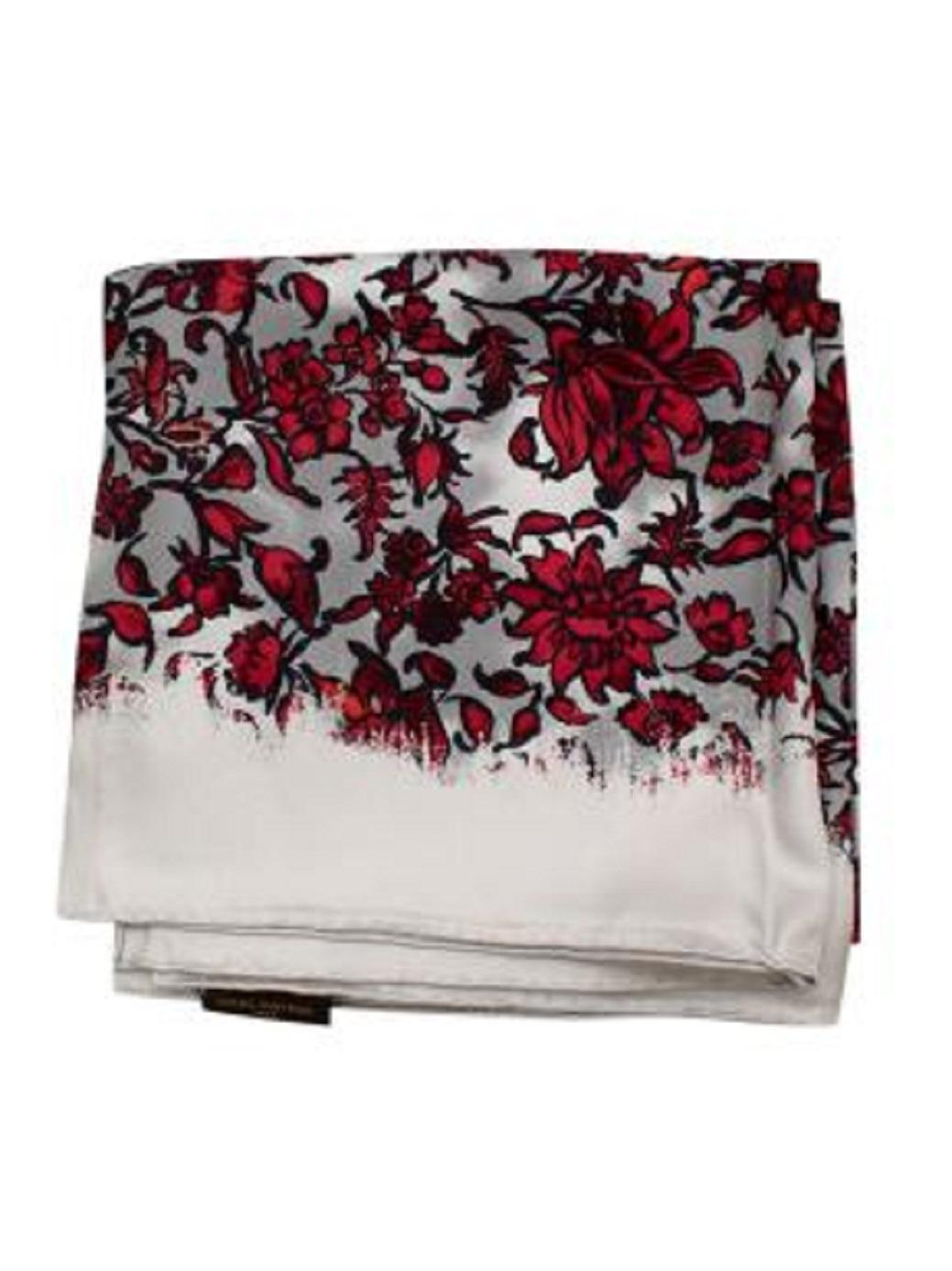 Louis Vuitton White & Red Silk Floral Print Scarf 90 For Sale 1