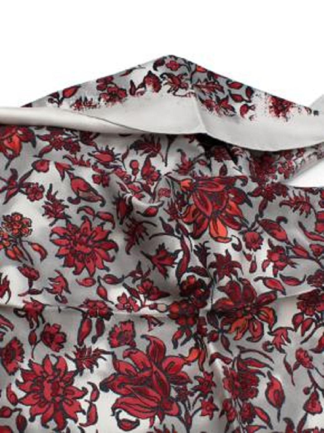 Louis Vuitton White & Red Silk Floral Print Scarf 90 For Sale 4