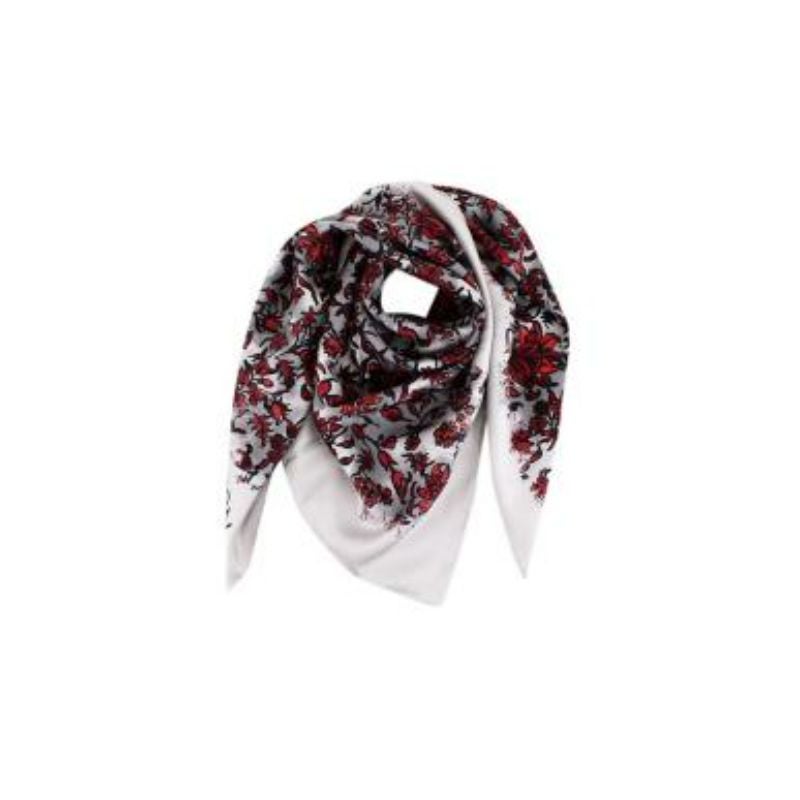 Louis Vuitton White & Red Silk Floral Print Scarf 90 For Sale