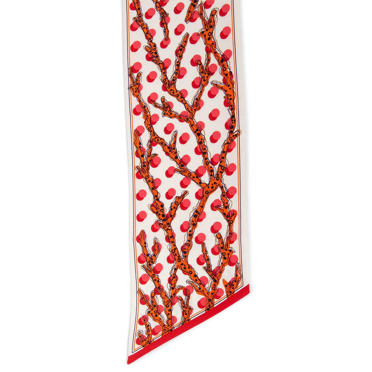 LOUIS VUITTON white & red silk RAMAGES CORAL & DOT BANDEAU Scarf In Good Condition For Sale In Zürich, CH