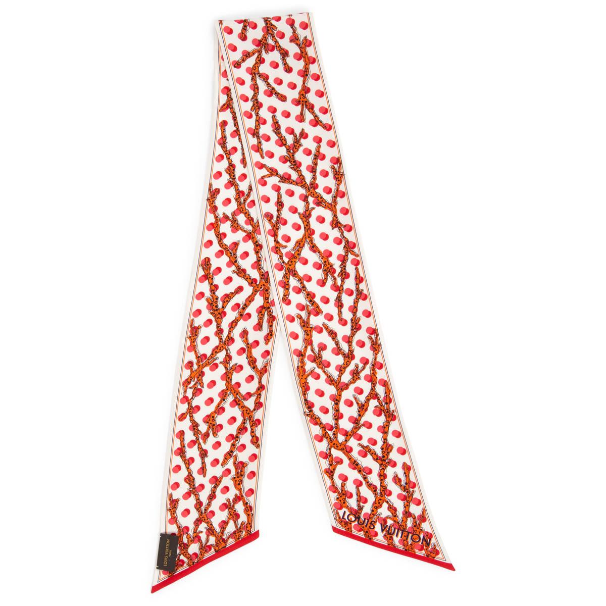 LOUIS VUITTON white & red silk RAMAGES CORAL & DOT BANDEAU Scarf For Sale