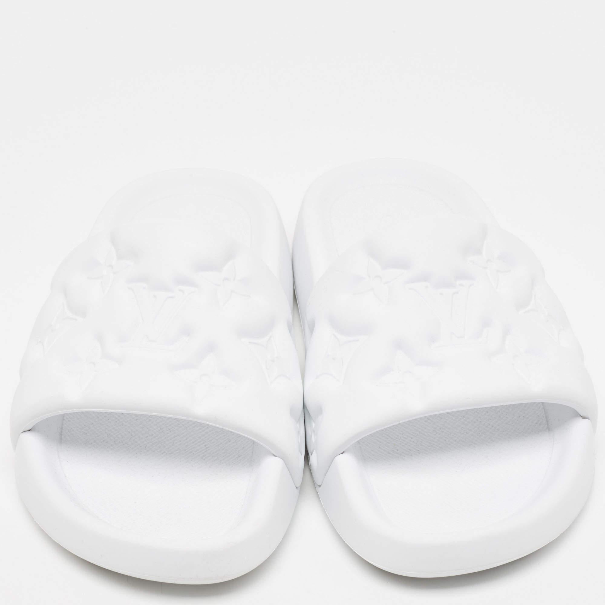 Louis Vuitton White Rubber Monogram Rubber Flat Slides Size 41
