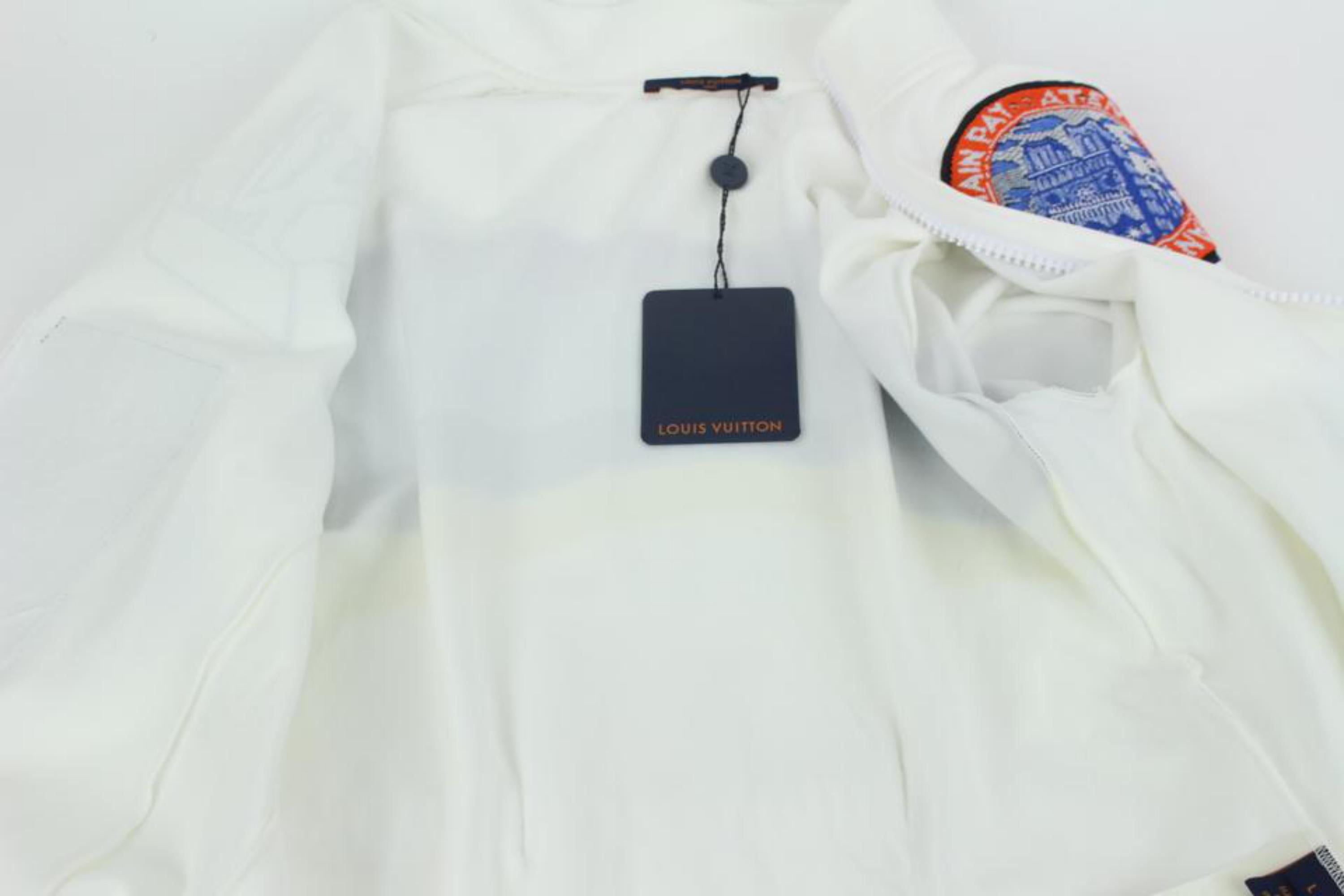 Louis Vuitton White (Runway) Virgil Patch Ss19 Sleeve Zip Up 14lz1023 Jacket In New Condition For Sale In Forest Hills, NY