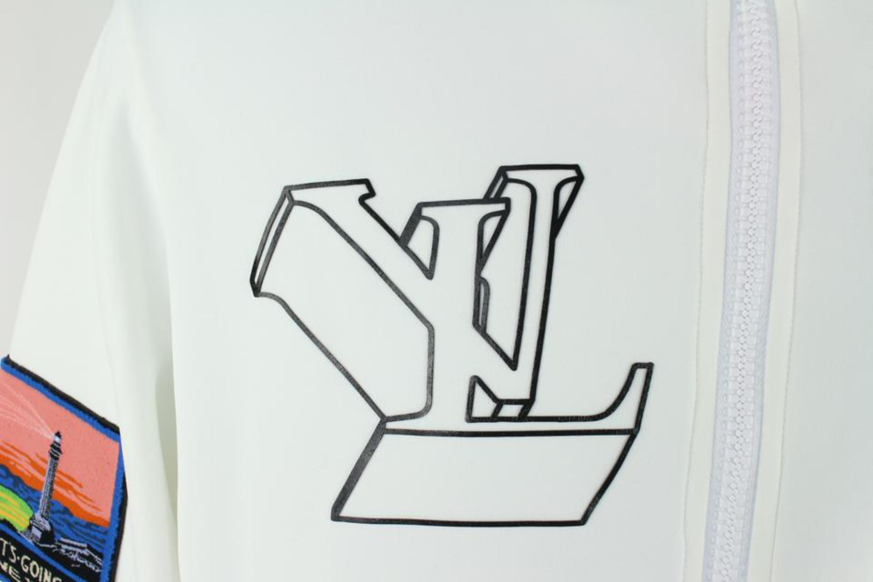 Louis Vuitton White (Runway) Virgil Patch Ss19 Sleeve Zip Up 14lz1023 Jacket For Sale 1