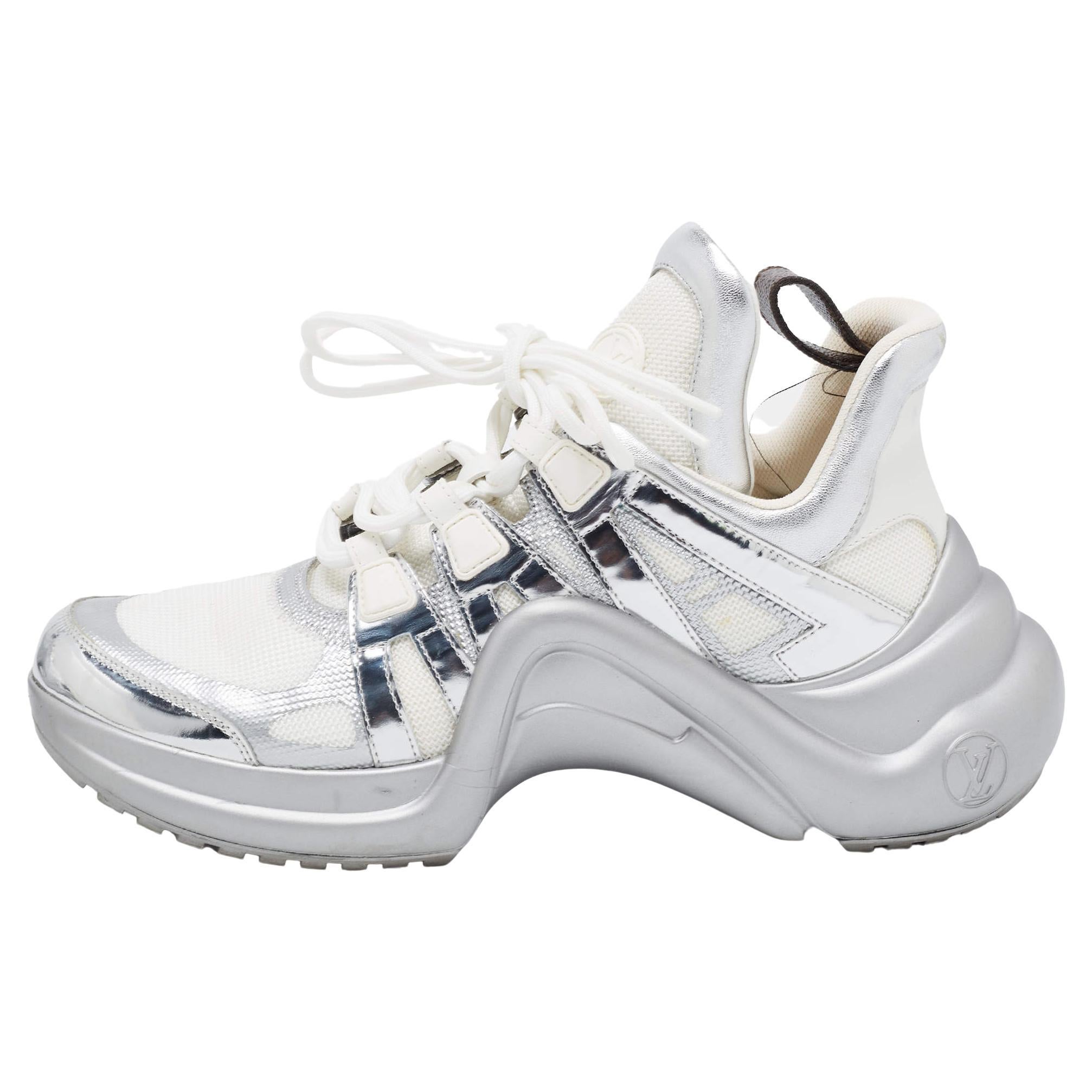 Louis Vuitton White/Silver Mesh and Leather Archlight Sneakers