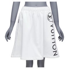 LOUIS VUITTON white sporty oversize LV logo monogram zip jersey A-line skirt M