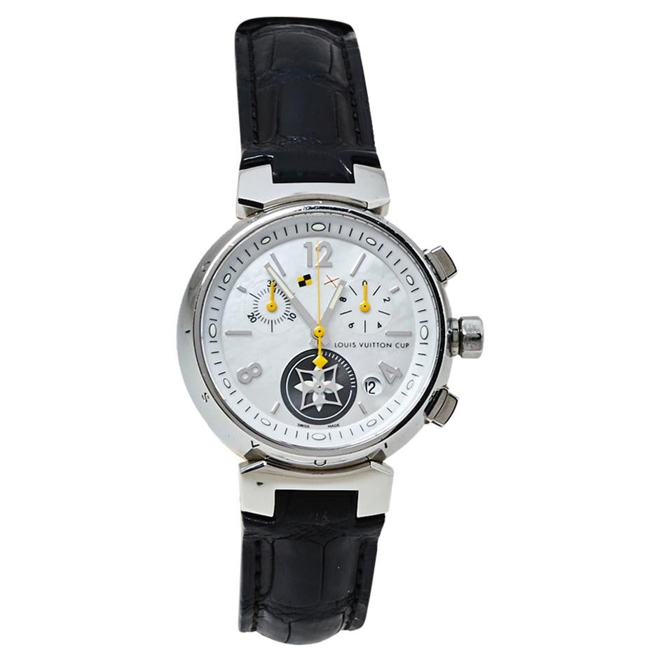 Louis Vuitton White Stainless Steel Tambour Lovely Women's Wristwatch 34 MM