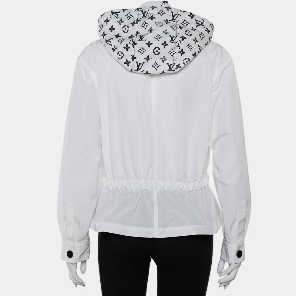 Gris Louis Vuitton - Parka à capuche imprimée avec logo et ceinture, blanche, taille M en vente