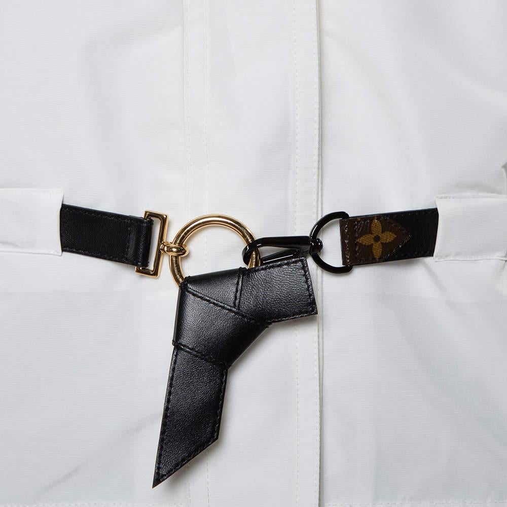 Louis Vuitton White Synthetic Logo Printed Hood Detail Belted Parka Jacket M In Good Condition In Dubai, Al Qouz 2