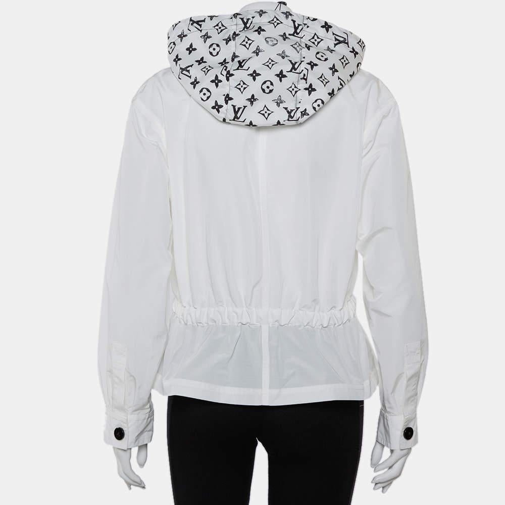 Louis Vuitton White Synthetic Logo Printed Hood Detail Belted Parka Jacket M 1