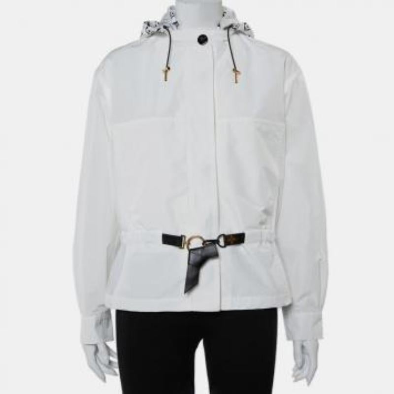 Louis Vuitton White Synthetic Logo Printed Hood Detail Belted Parka Jacket M For Sale 3