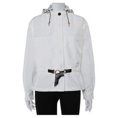 Used Louis Vuitton White Synthetic Logo Printed Hood Detail Belted Parka Jacket M