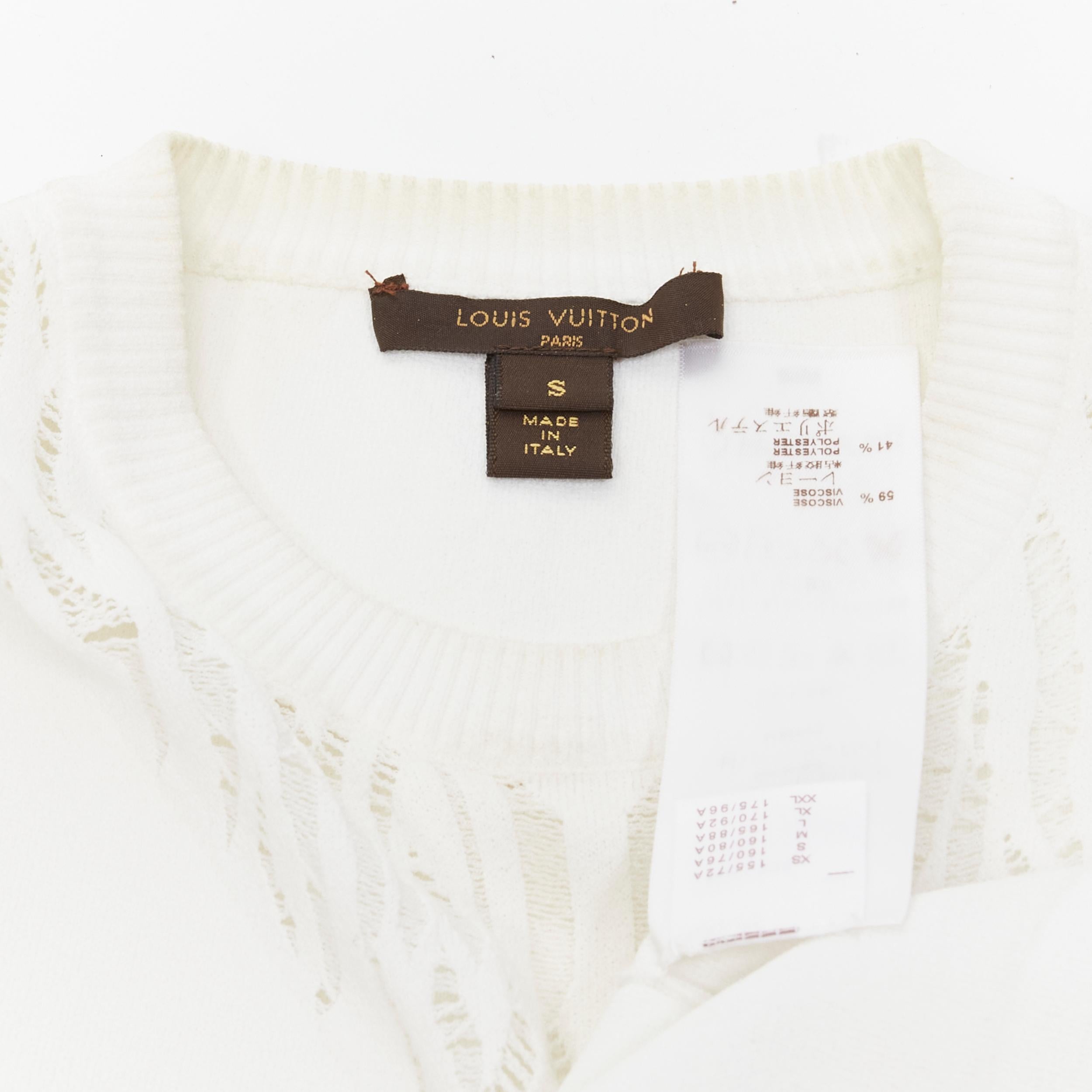 LOUIS VUITTON white viscose polyester lace knit collar sleeveless vest S For Sale 4