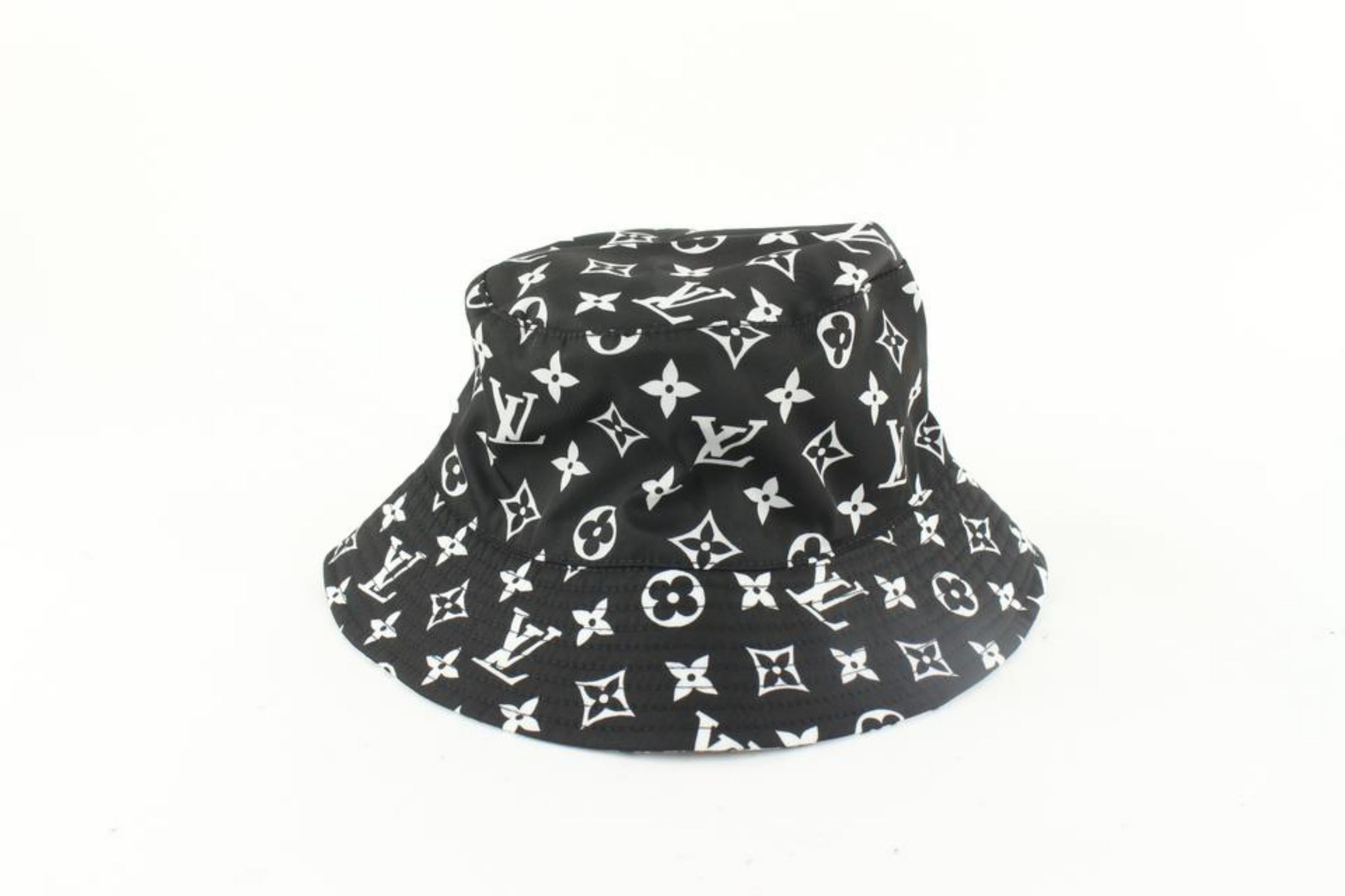 Louis Vuitton White x Black Monogram Bucket Hat Fisherman Cap 1221lv6 1