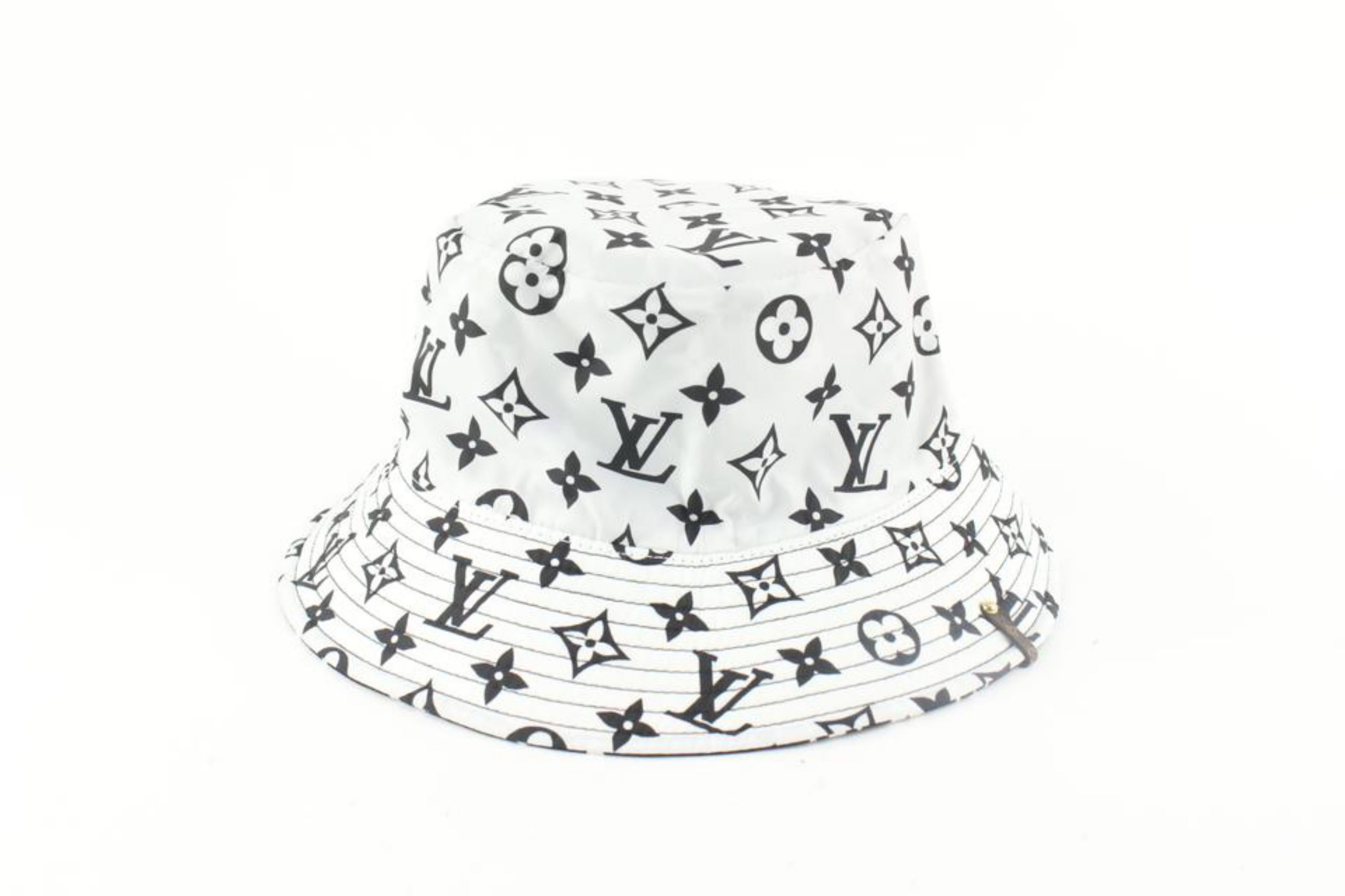 Louis Vuitton White x Black Monogram Bucket Hat Fisherman Cap 1221lv6 2