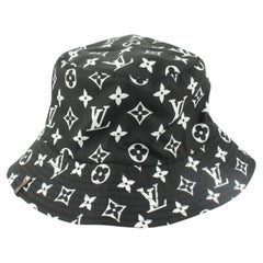 Louis Vuitton White x Black Monogram Bucket Hat Fisherman Cap 1221lv6