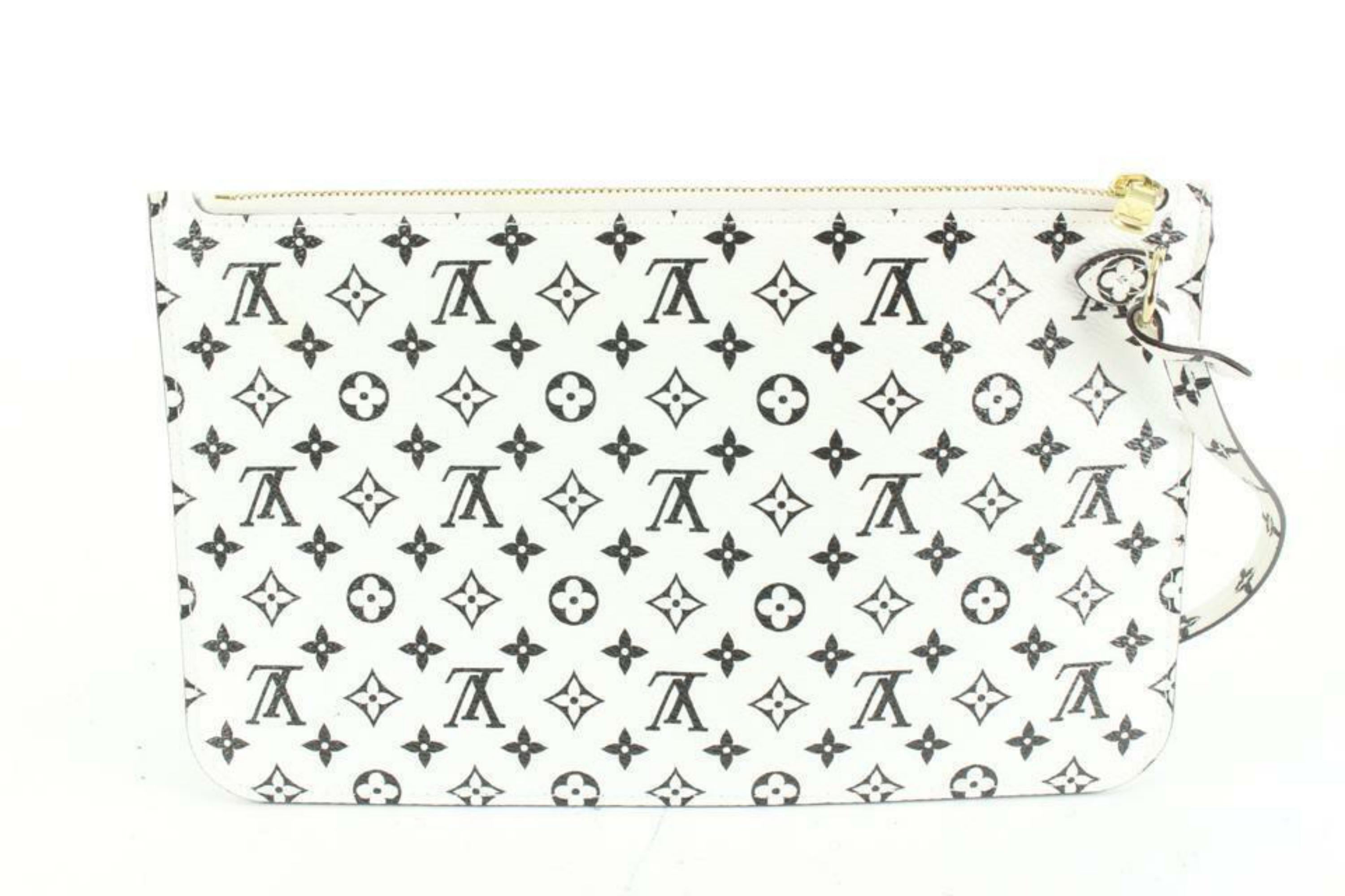 Louis Vuitton White x Black Monogram Giant Neverfull Pochette MM or GM 85L26a 3