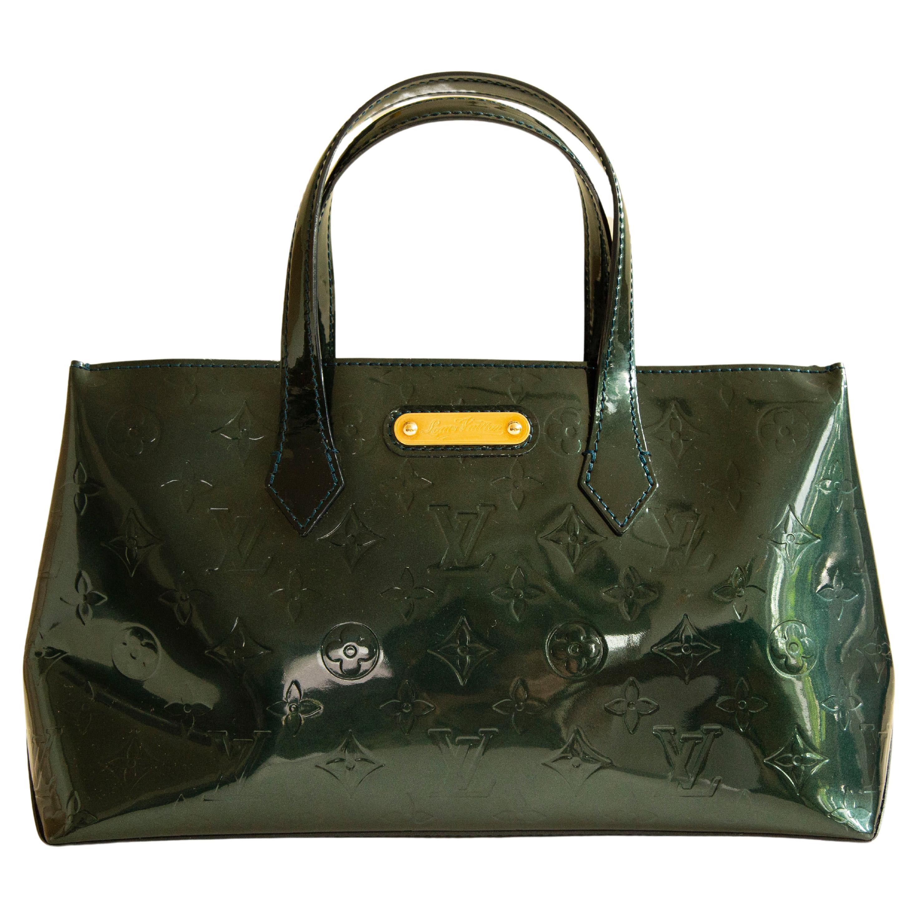 Louis Vuitton Wilshire Bottle Green Patent Leather Top Handle Bag 1990s  For Sale