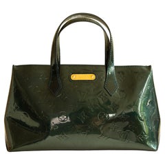 Vintage Louis Vuitton Wilshire Bottle Green Patent Leather Top Handle Bag 1990s 