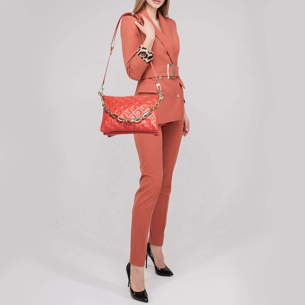 Red Louis Vuitton Wine Monogram Embossed Leather Coussin PM Bag For Sale