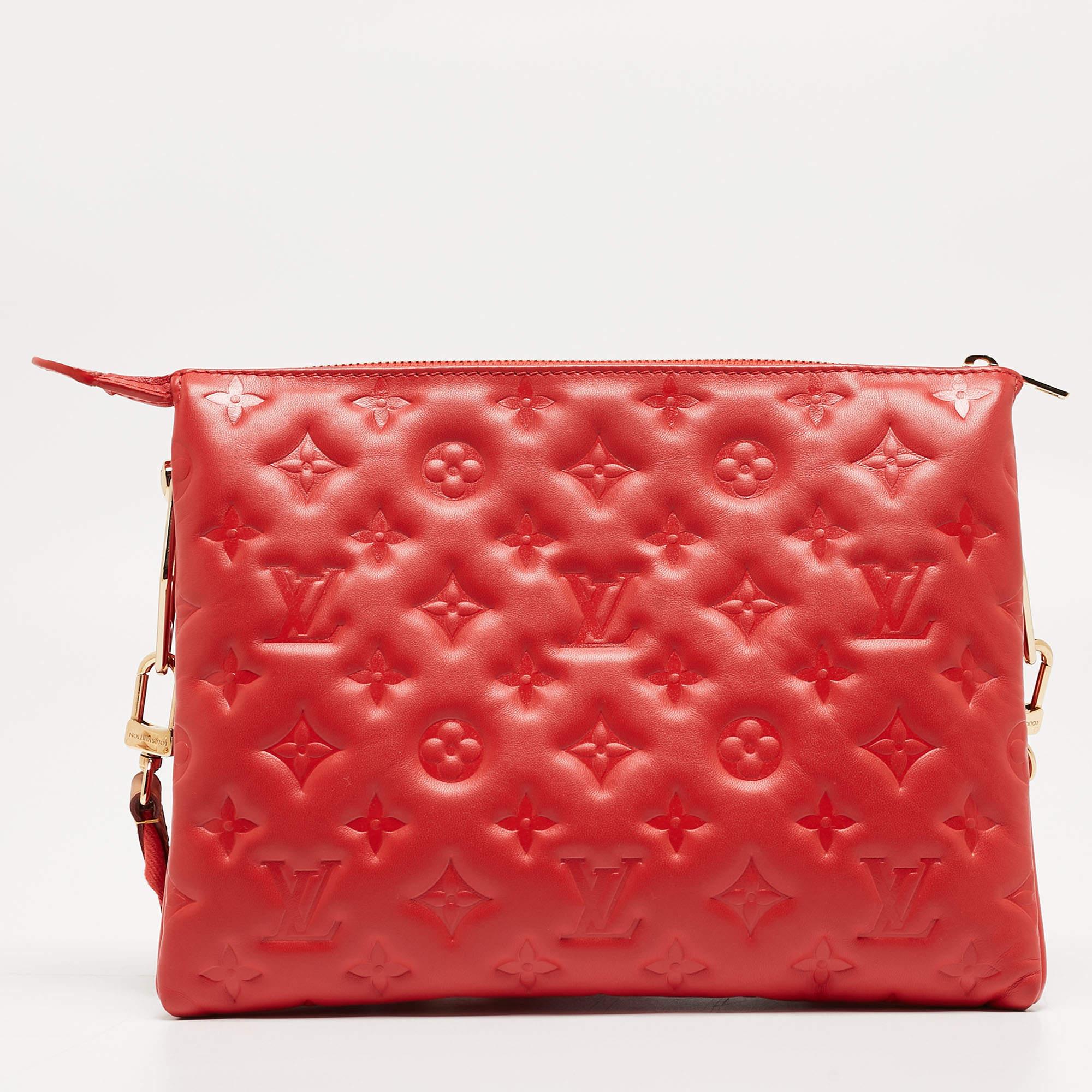 Louis Vuitton Wine Monogram Embossed Leather Coussin PM Bag For Sale 4