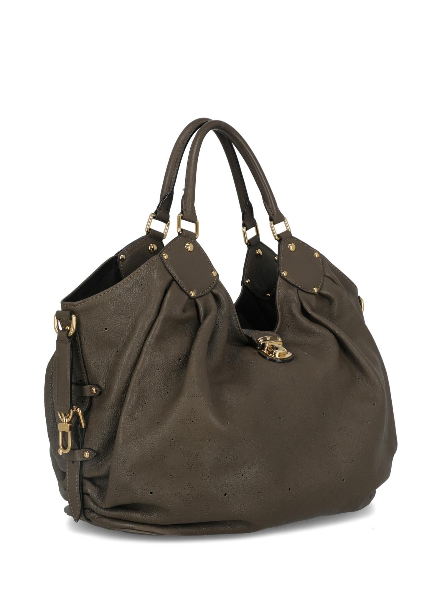 Black Louis Vuitton Woman Handbag Mahina Brown Leather