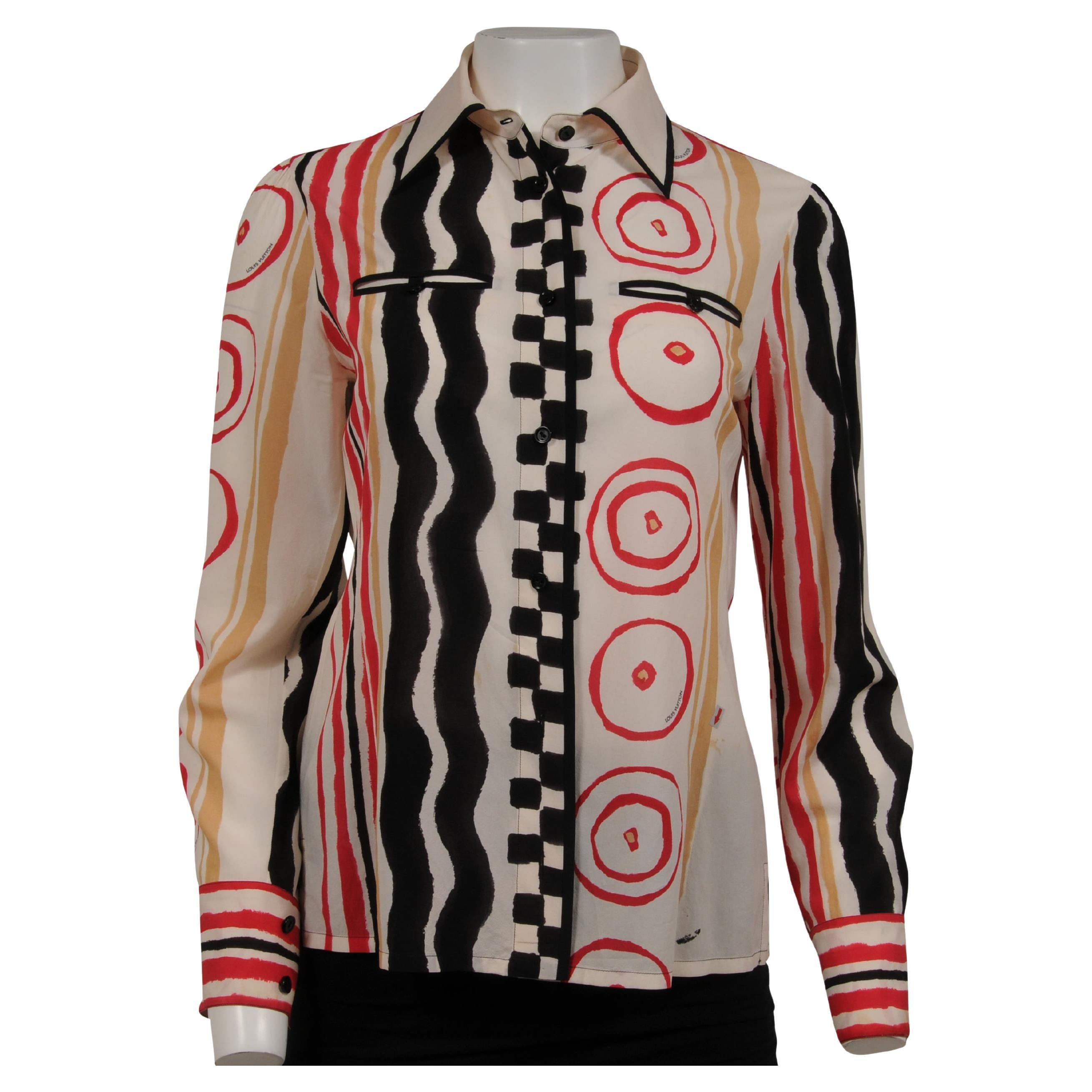 Louis Vuitton Women Button Down Shirt US 10 IT 40 Cream Stretch Silk Top Vintage
