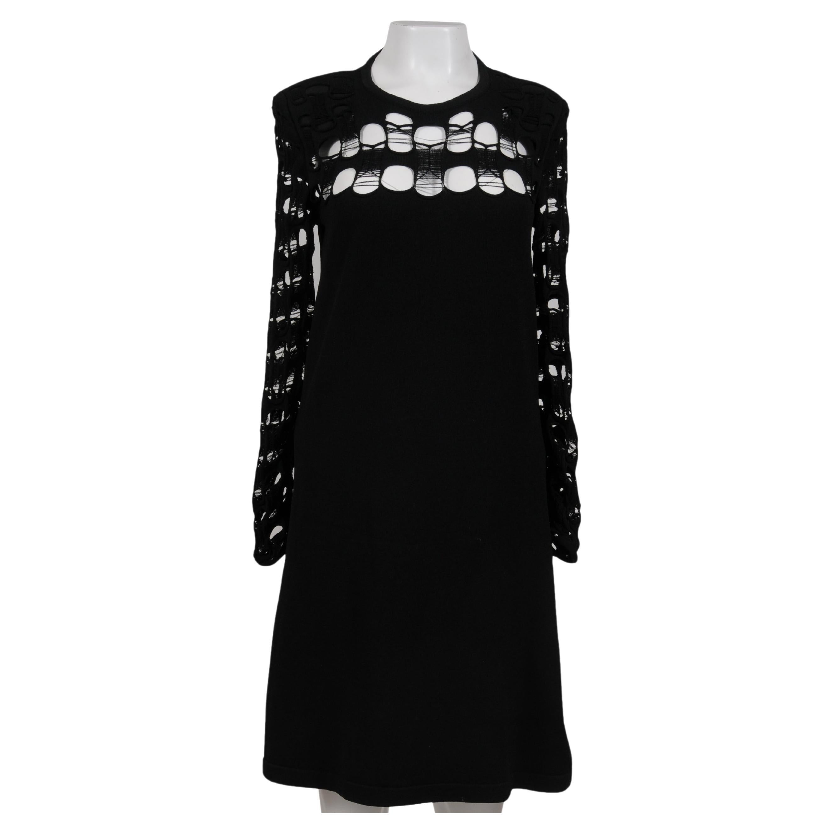 Louis Vuitton Women Cutout Mini Dress Small Black Viscose Knit Blend Semi Sheer