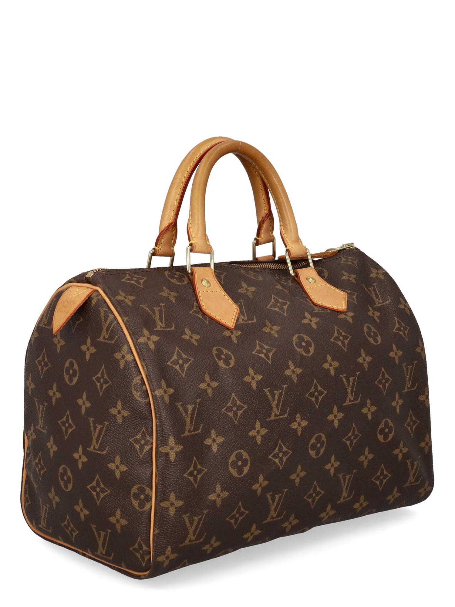 Black Louis Vuitton Women Handbags Speedy 30 Brown Synthetic Fibers 