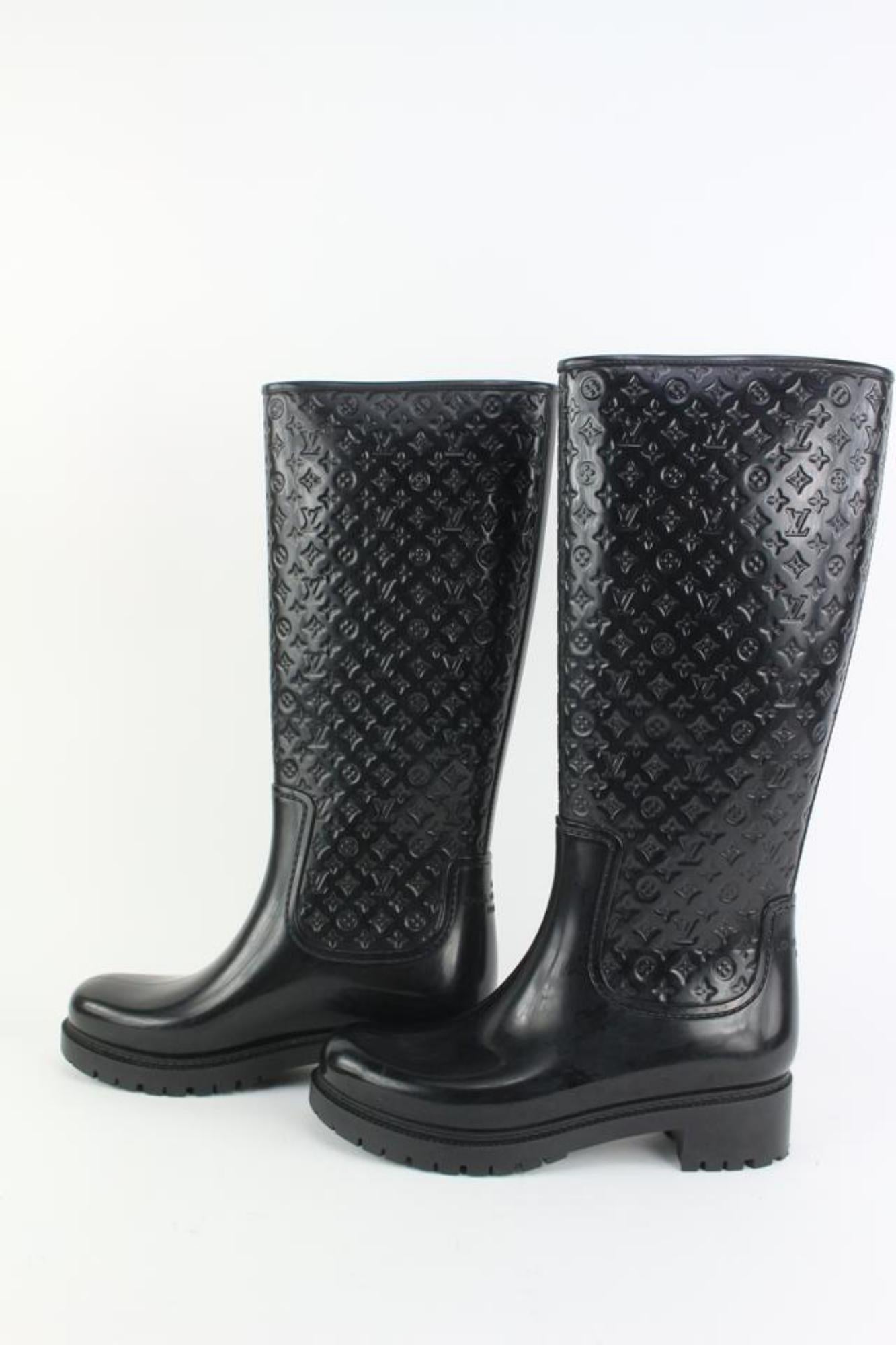 Louis Vuitton Women's 36 Black Rubber Rainboots Tall Rain Boots 111lv9 For Sale 5