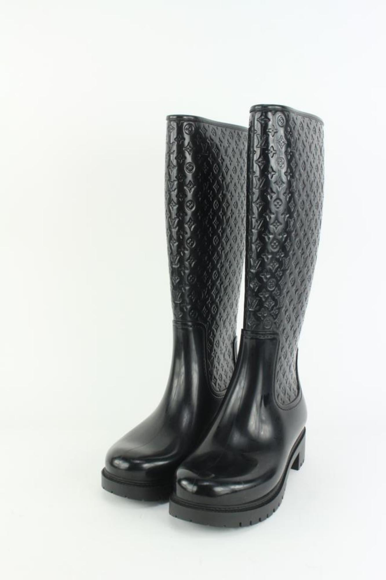 Louis Vuitton Women Black Boots 100% Leather Pattern Knee High Booties Sz  EUR 36