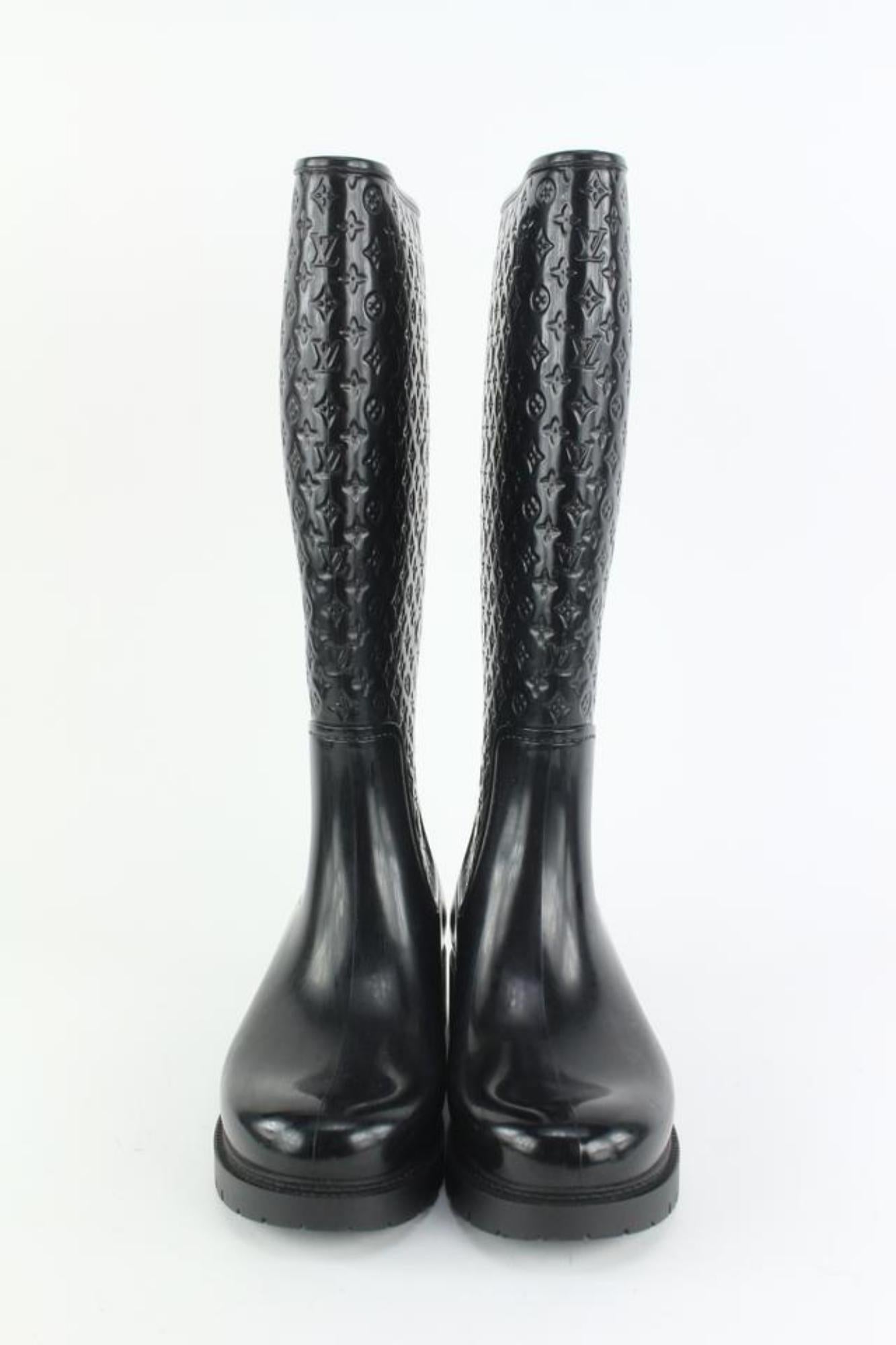 Louis Vuitton Women's 36 Black Rubber Rainboots Tall Rain Boots 9L1221 For Sale 1