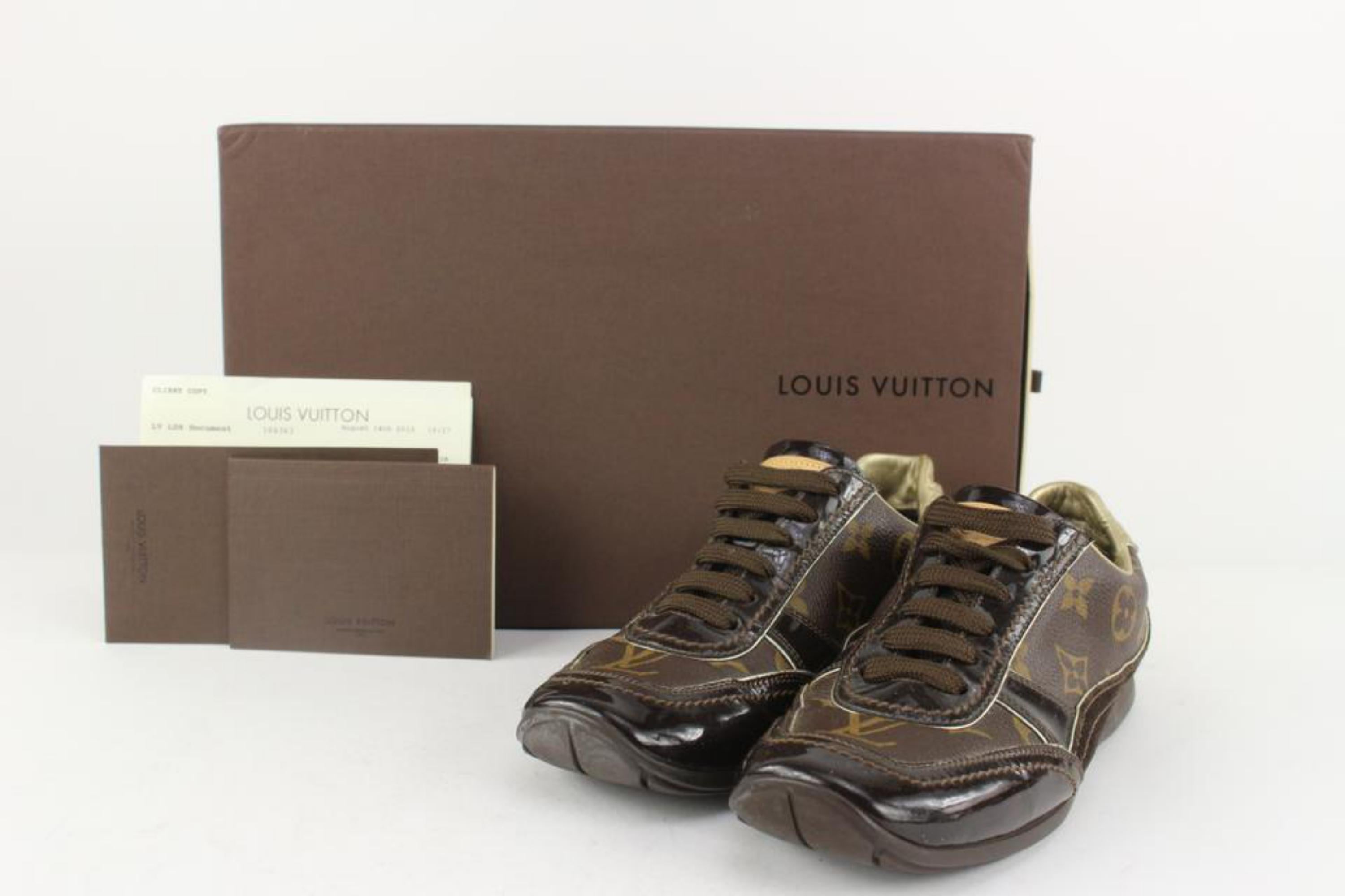 Louis Vuitton Womens 36 Brown Patent Monogram Globe Trotter Sneaker 1117lv3 For Sale 5