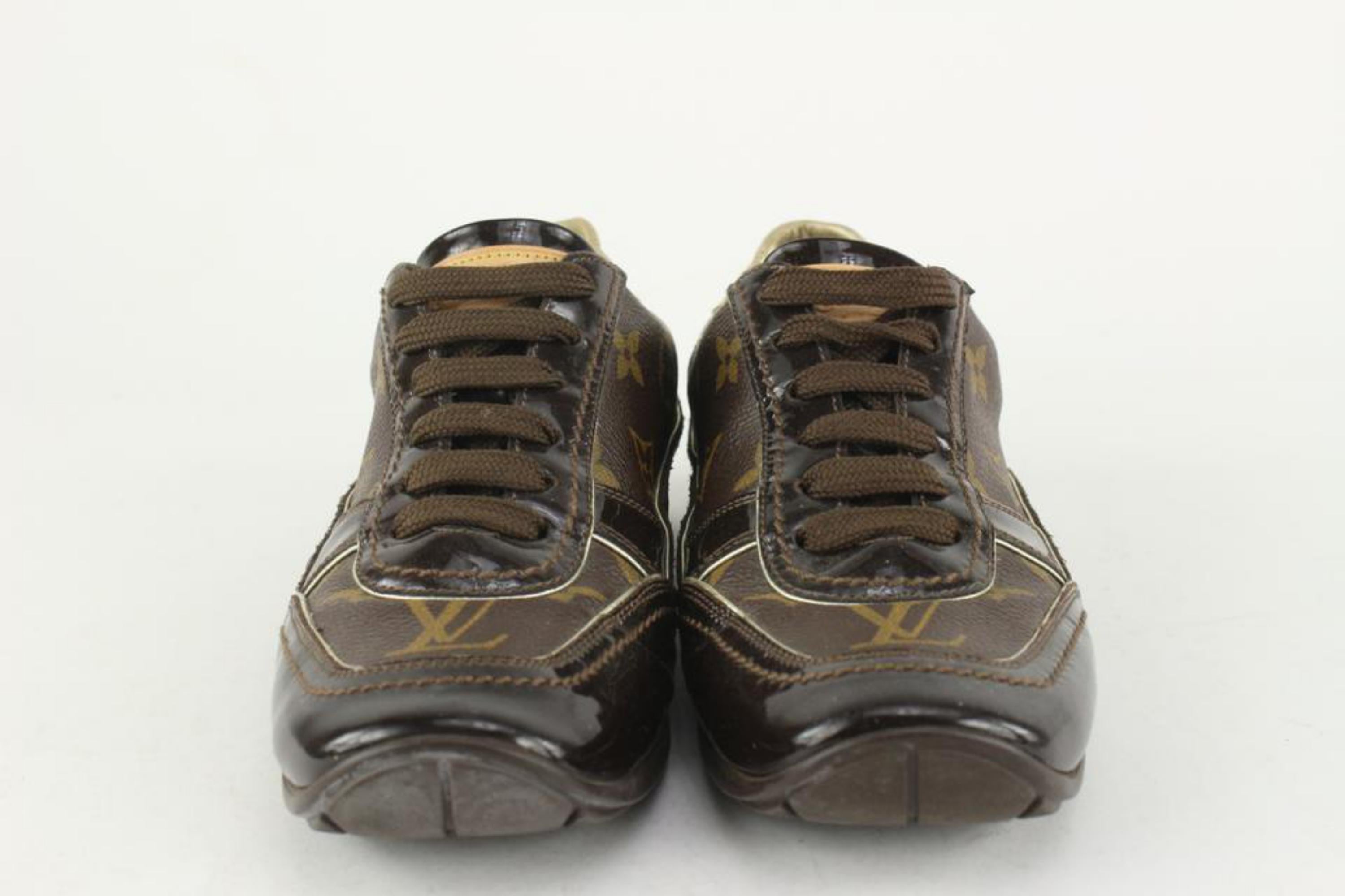 Black Louis Vuitton Womens 36 Brown Patent Monogram Globe Trotter Sneaker 1117lv3 For Sale